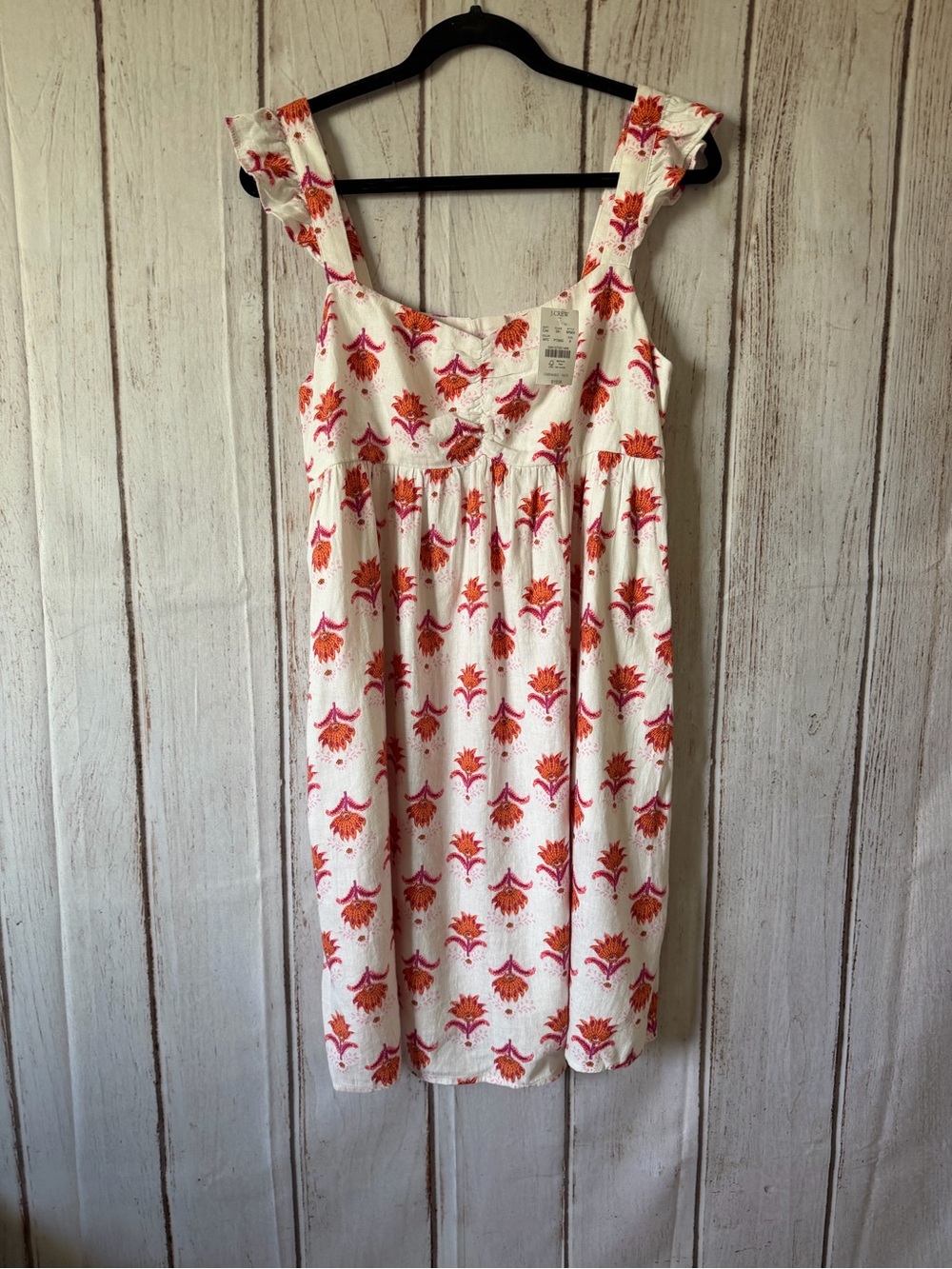 J.Crew Factory Ruffle Strap Linen-Blend Mini Dress in Floral, Size 8 NWT